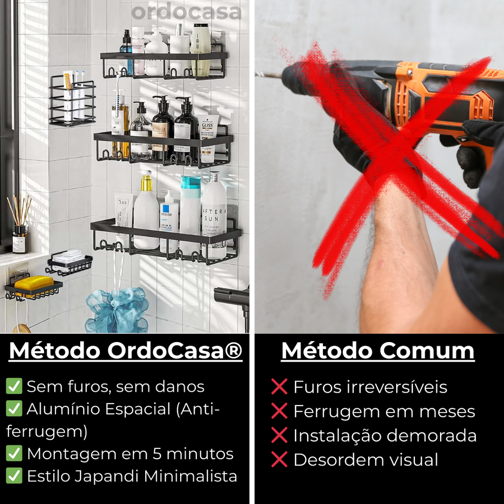 Kit Banho Japandi Premium (6 Peças) - Instalação Sem Furos